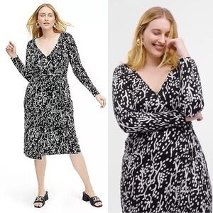 NWT Diane Von Furstenberg X Target Long Sleeve Midi Sea Spots Black Wrap Dress